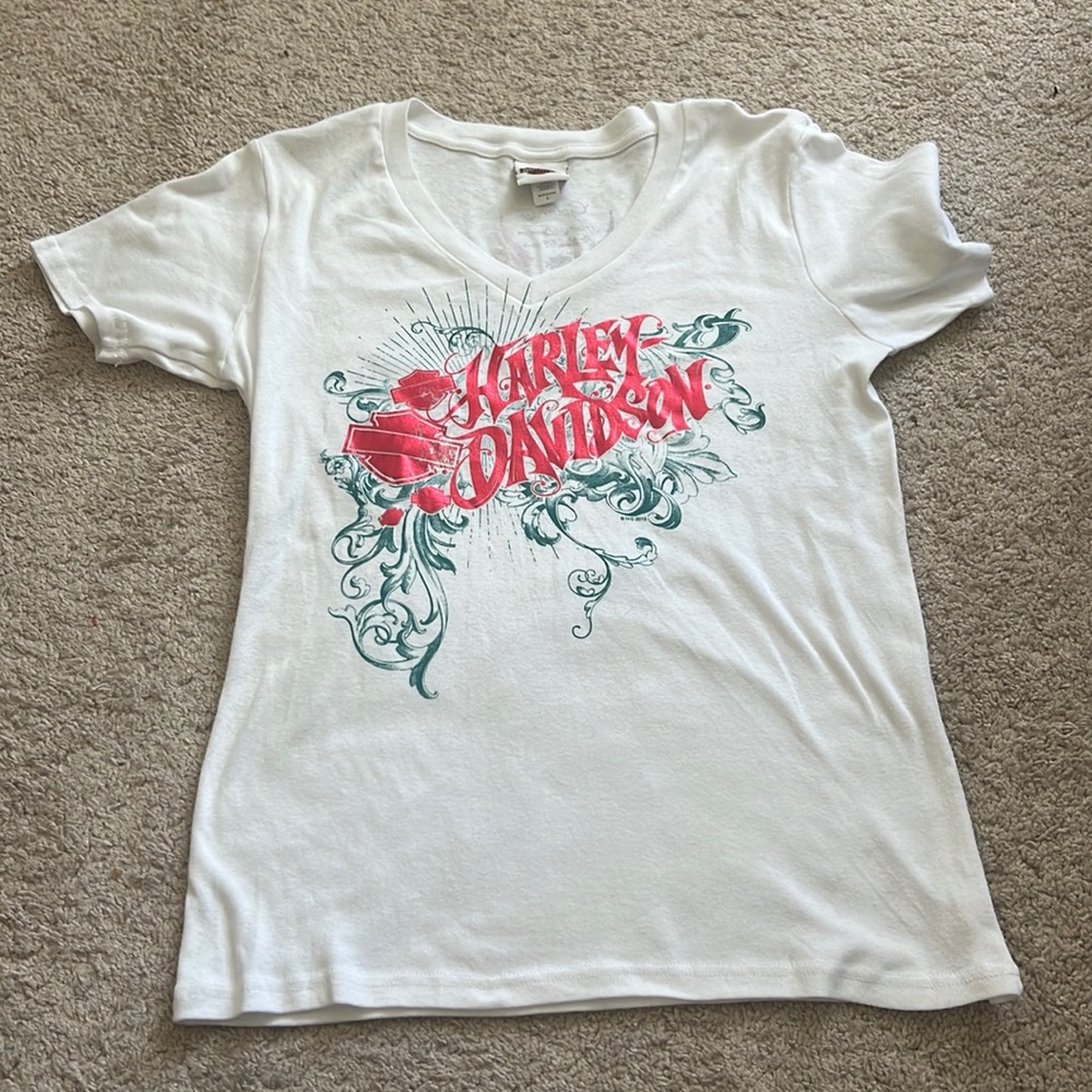 Harley Davidson Biker Baby Tee Shirt‎ Metallic Size L Gateway V Neck